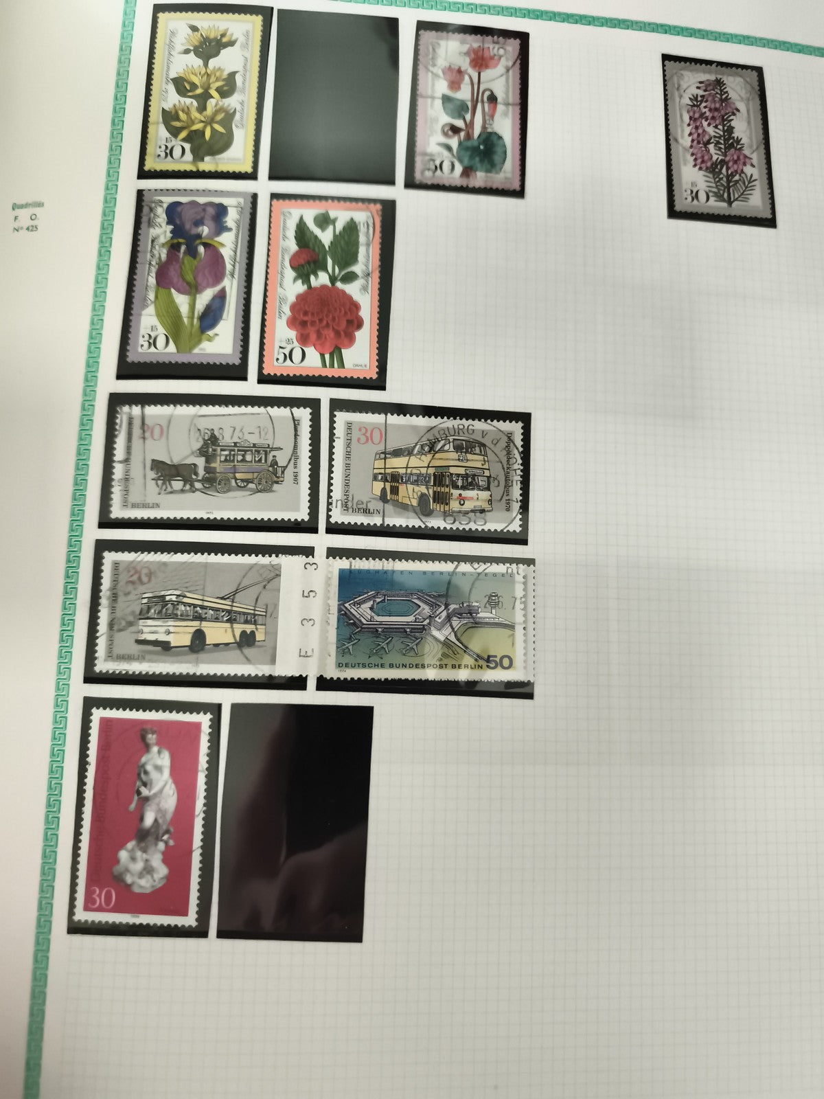 Timbres Allemagne Berlin fleurs véhicules monuments oblitérés philatélie