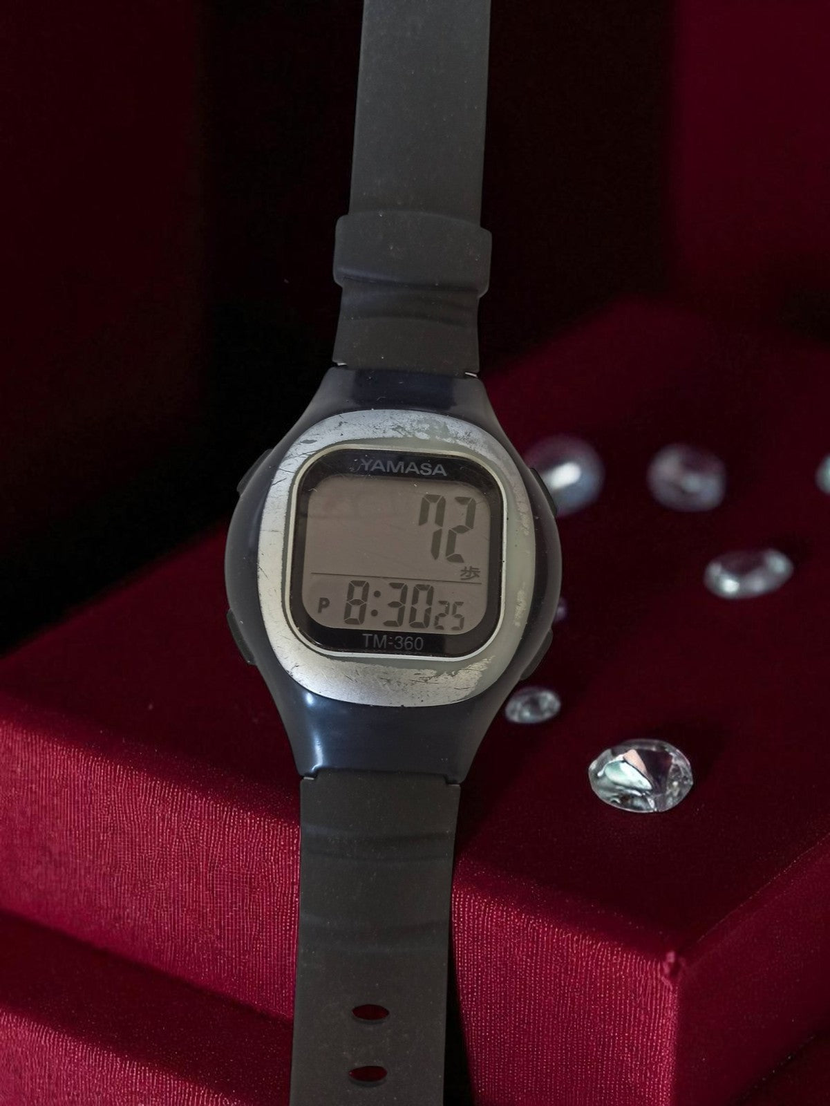 Montre digitale homme Yamasa TM-360 vintage rétro noire, ancien affichage LCD