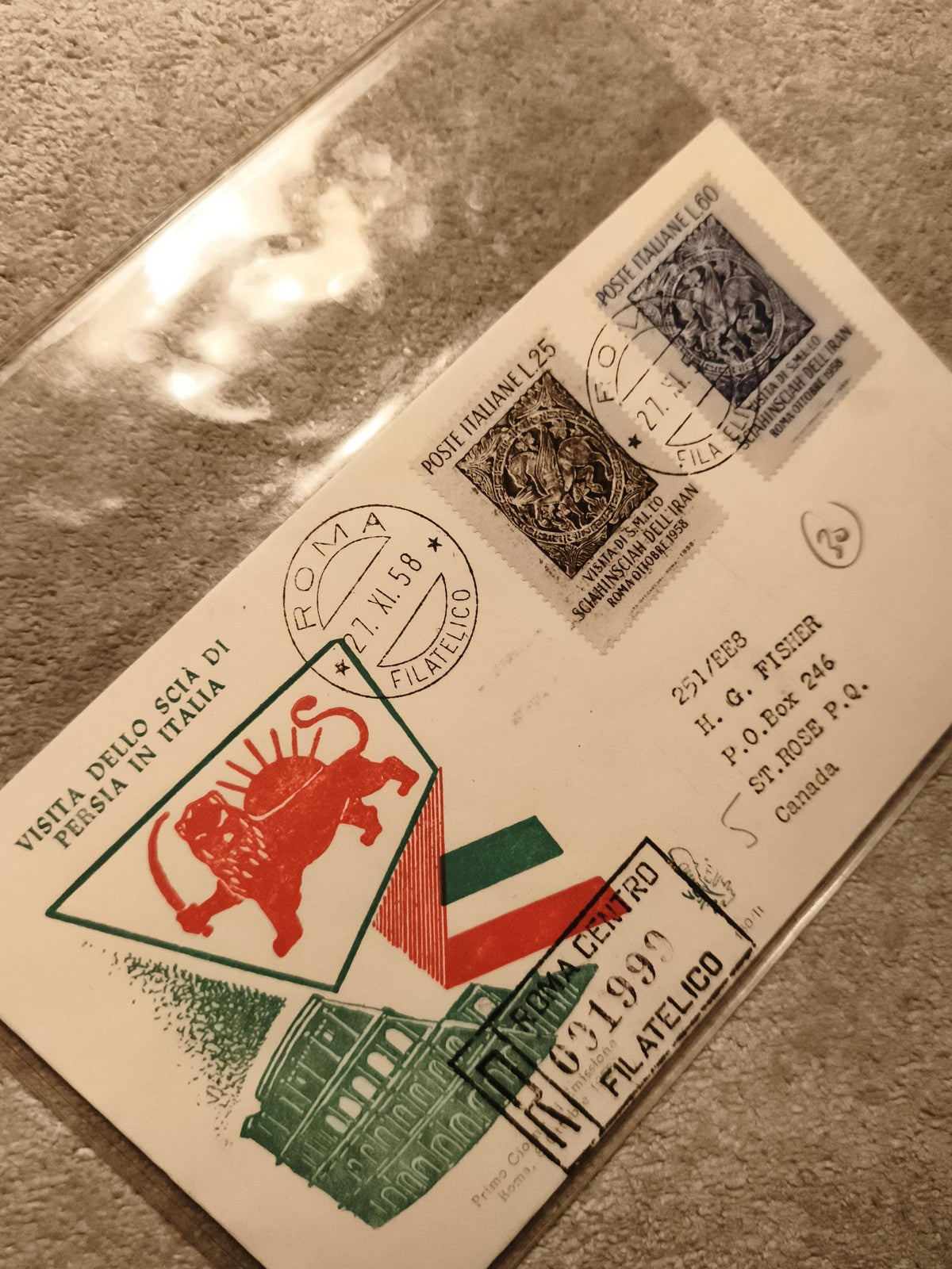 Lettre premier jour Italie 1958 timbres Poste Persan Rome philatélie (Ref 11)