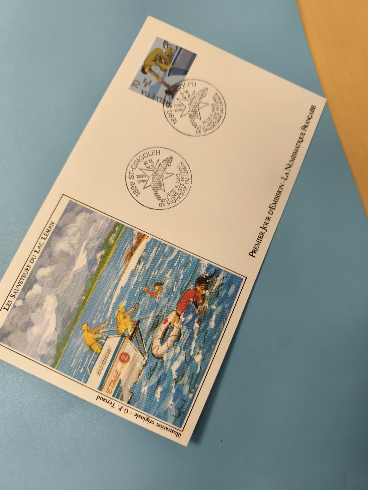 Enveloppe FDC premier jour d?émission timbre sauveteurs du Léman illustrée