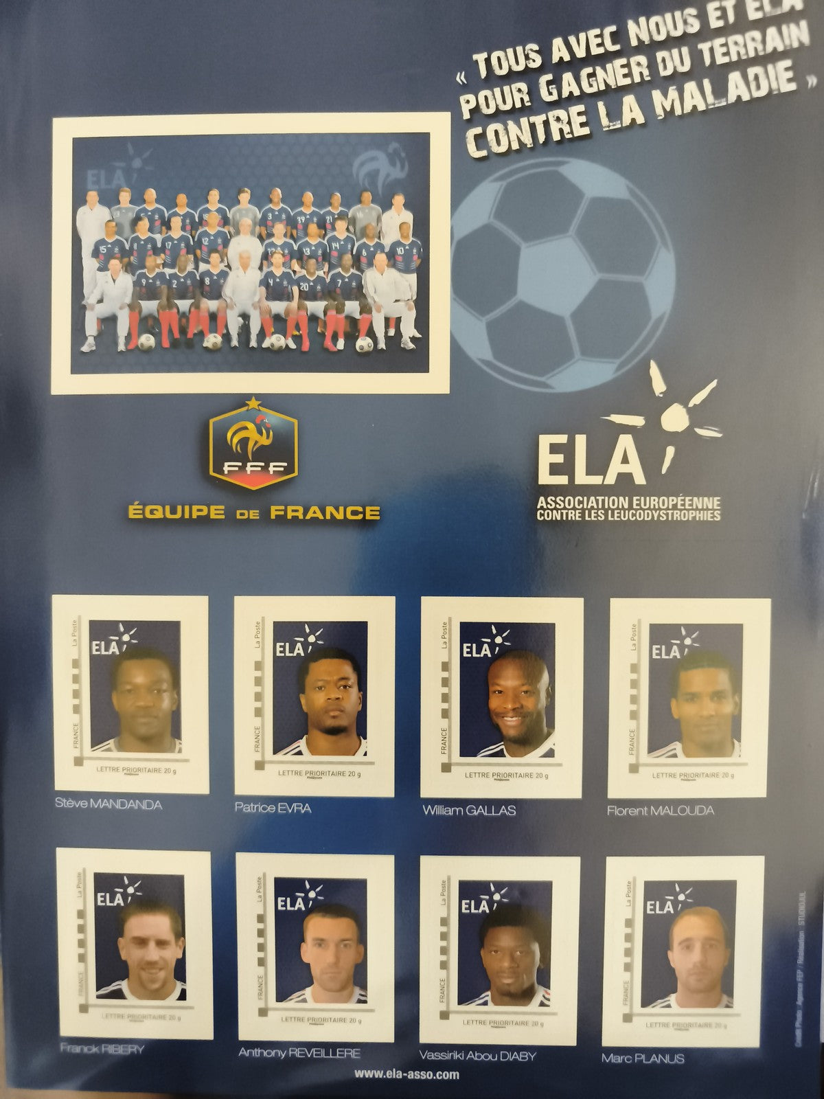 Feuillet timbres Equipe de France ELA La Poste football philatélie FFF