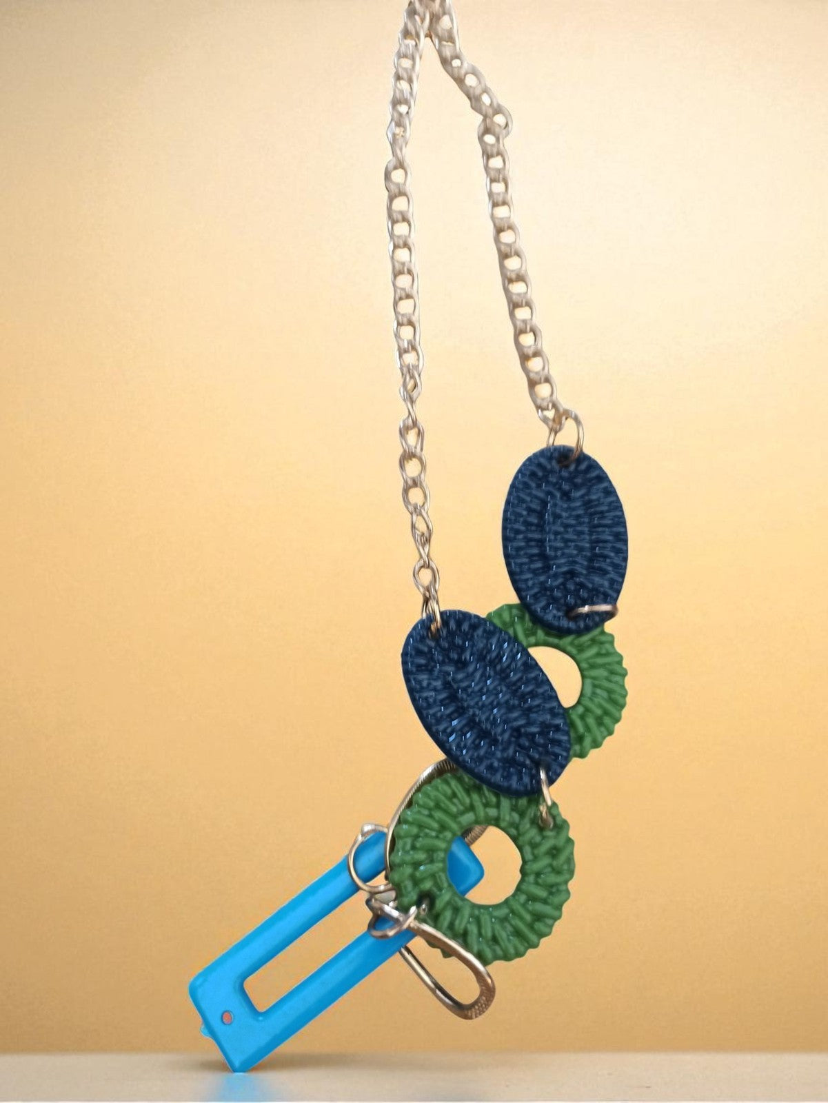 Collier fantaisie vintage bleu vert chaîne maille large ancien