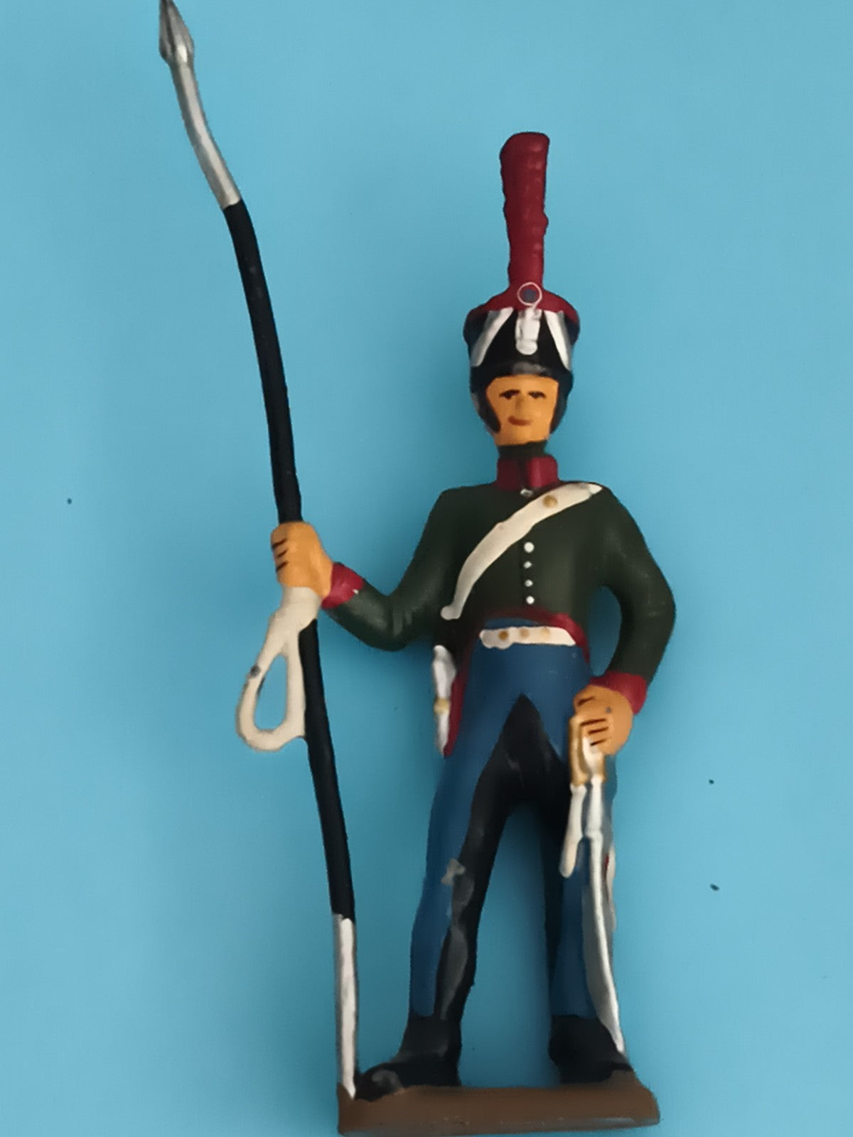 Figurine soldat plomb ancien, lancier uniforme Empire, peinture main vintage