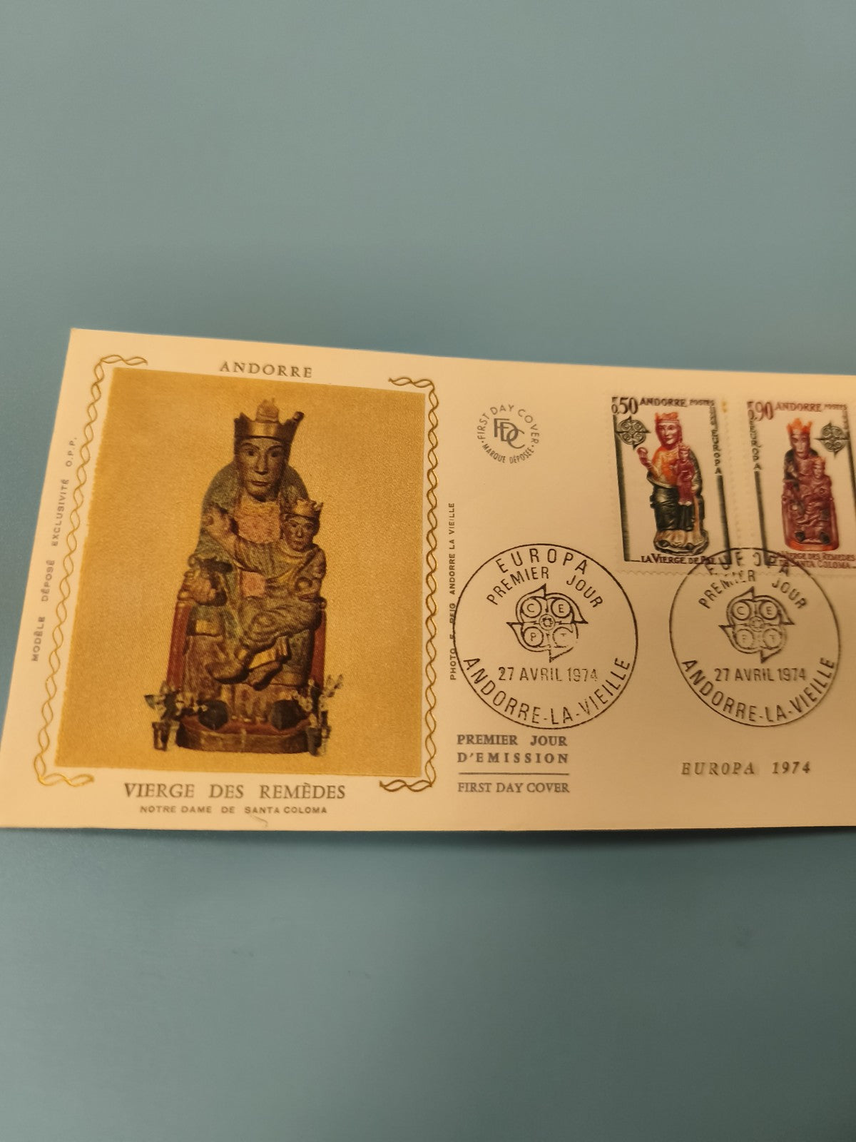 Enveloppe premier jour FDC Andorre Vierge des Remèdes Europa 1974 (Ref 11)