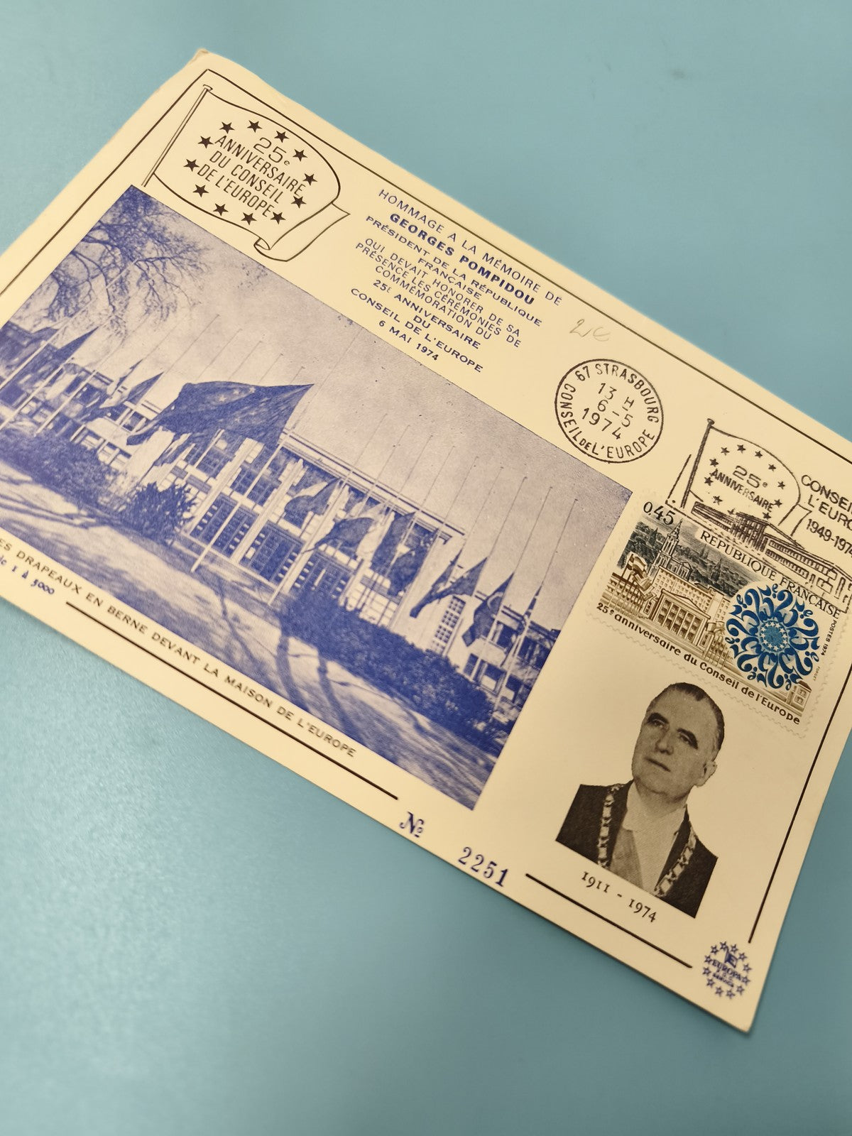 Enveloppe FDC 25e Anniversaire Europe Strasbourg Timbre Georges Pompidou