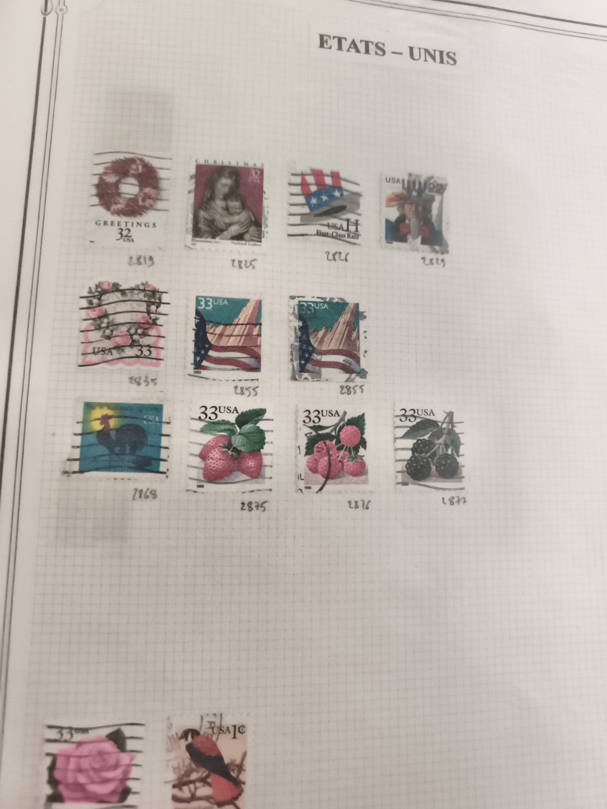 Timbres anciens USA oblitérés lot x12 fleurs fruits oiseaux 32c 33c philatélie