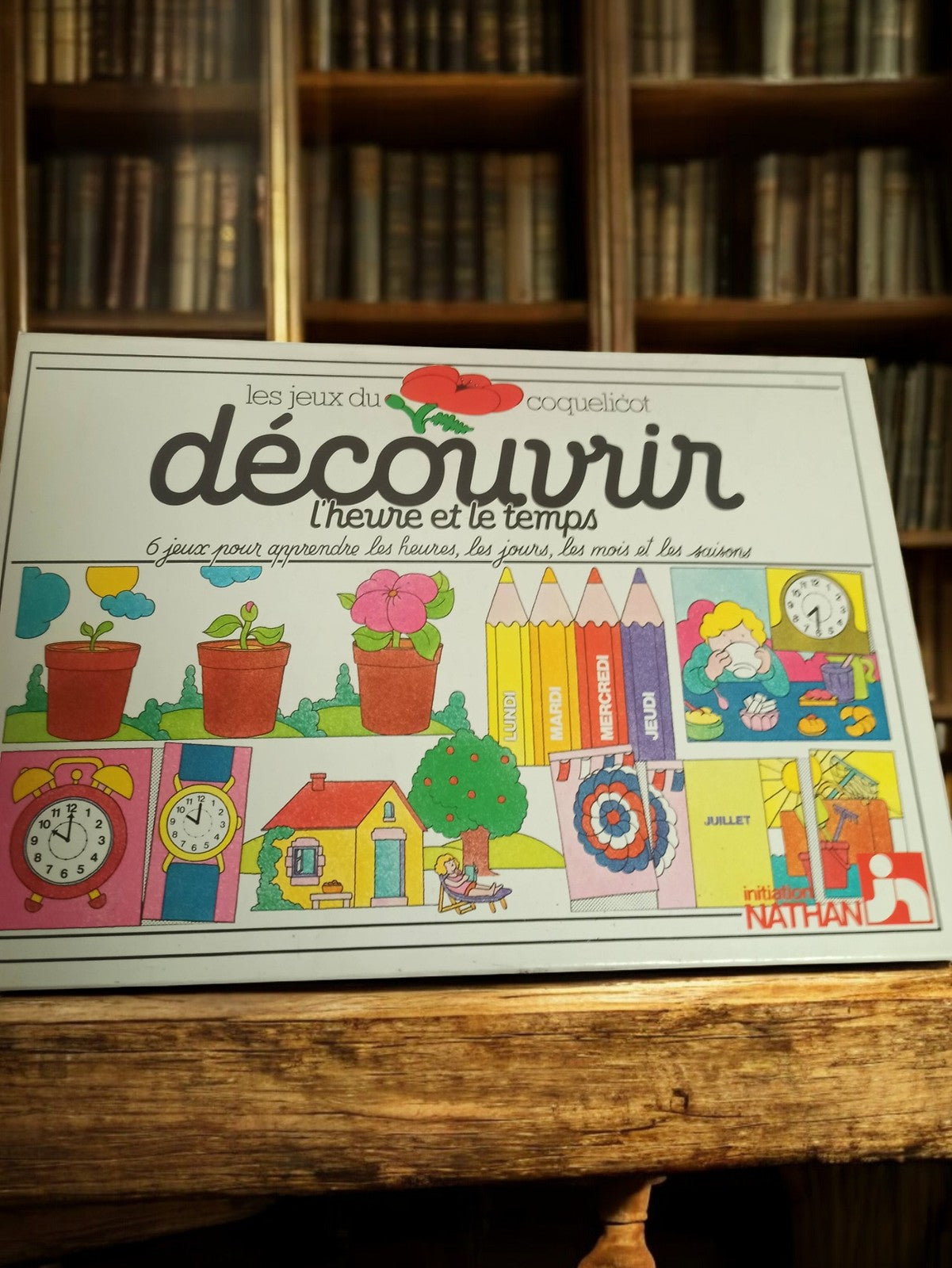 Vintage jeu de société Découvrir l'heure et le temps ancien éducatif rétro