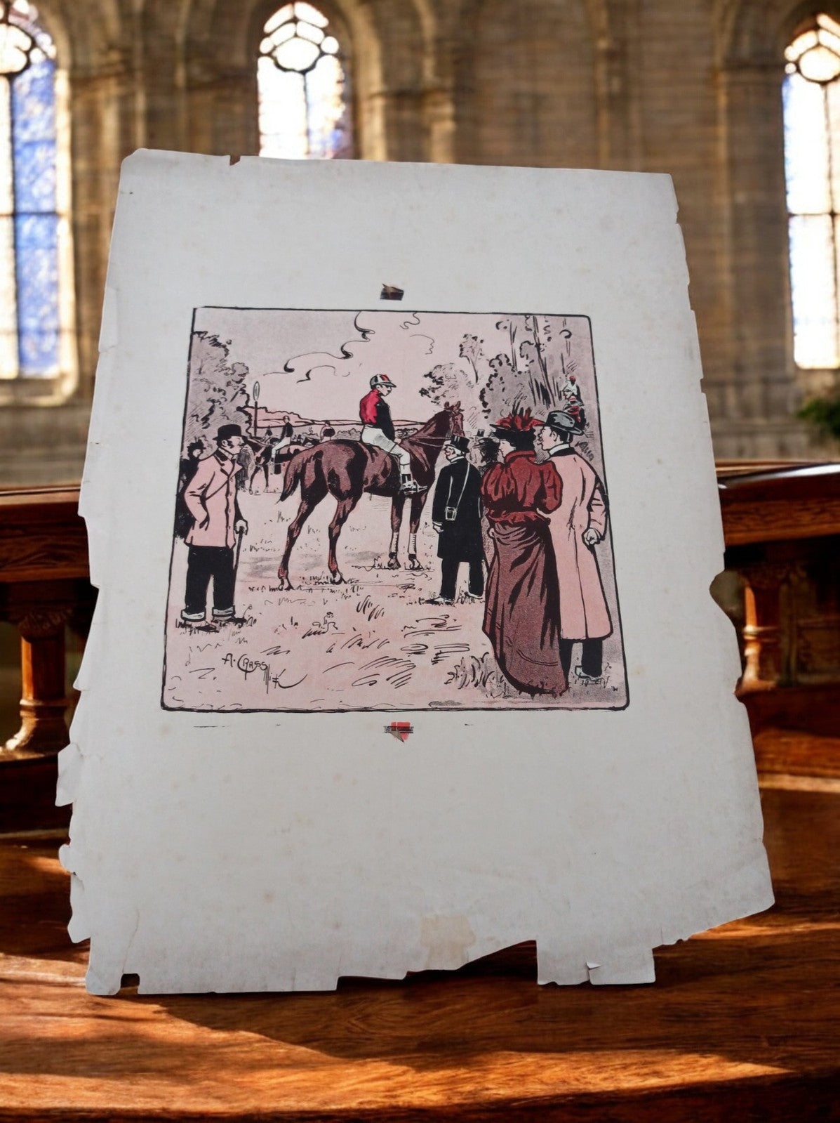 Illustration militaire humoristique Grass-Mick début XXe, cavaliers, scène éques