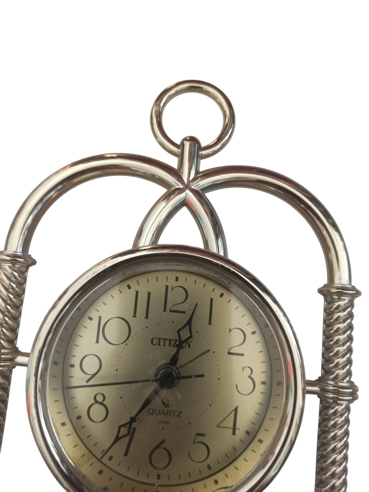 Horloge de table Citizen vintage quartz style rétro métal argenté déco