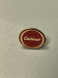 Vintage pin's casino rouge rond, collection badge ancien jeu hasard
