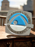Broche soviétique vintage émail bleu argenté Route de la Vie Leningrad