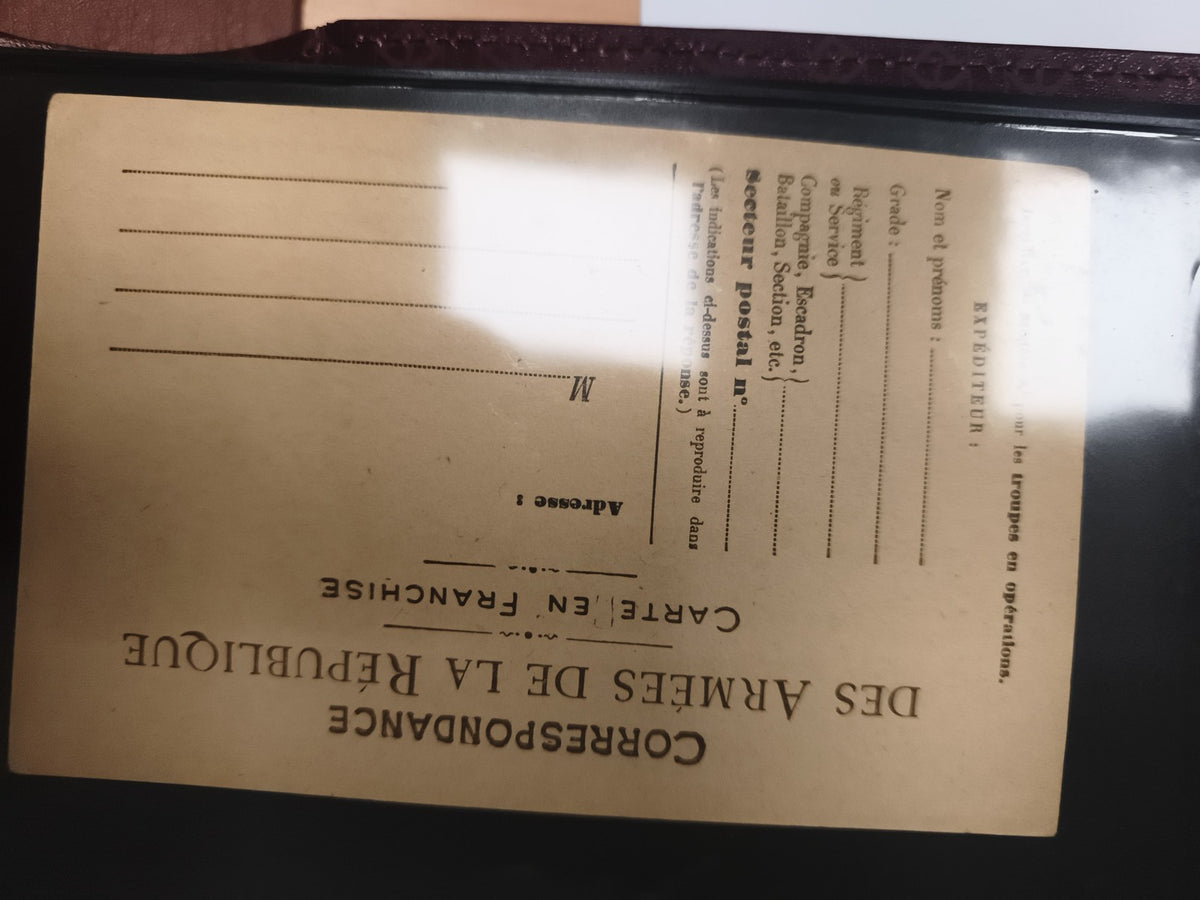 Carte militaire Correspondance Armées République, franchise, France WW1