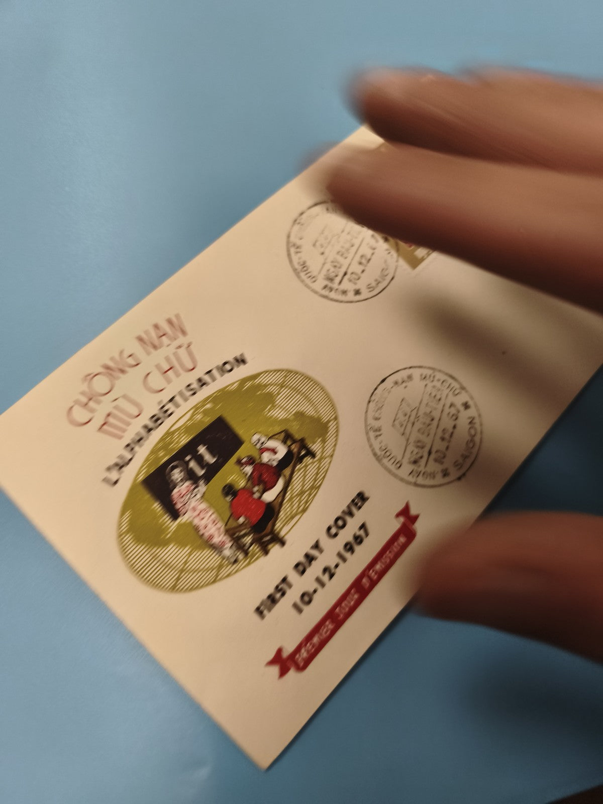 Ancienne enveloppe FDC Vietnam 1967 illustration éducation cachets Saigon