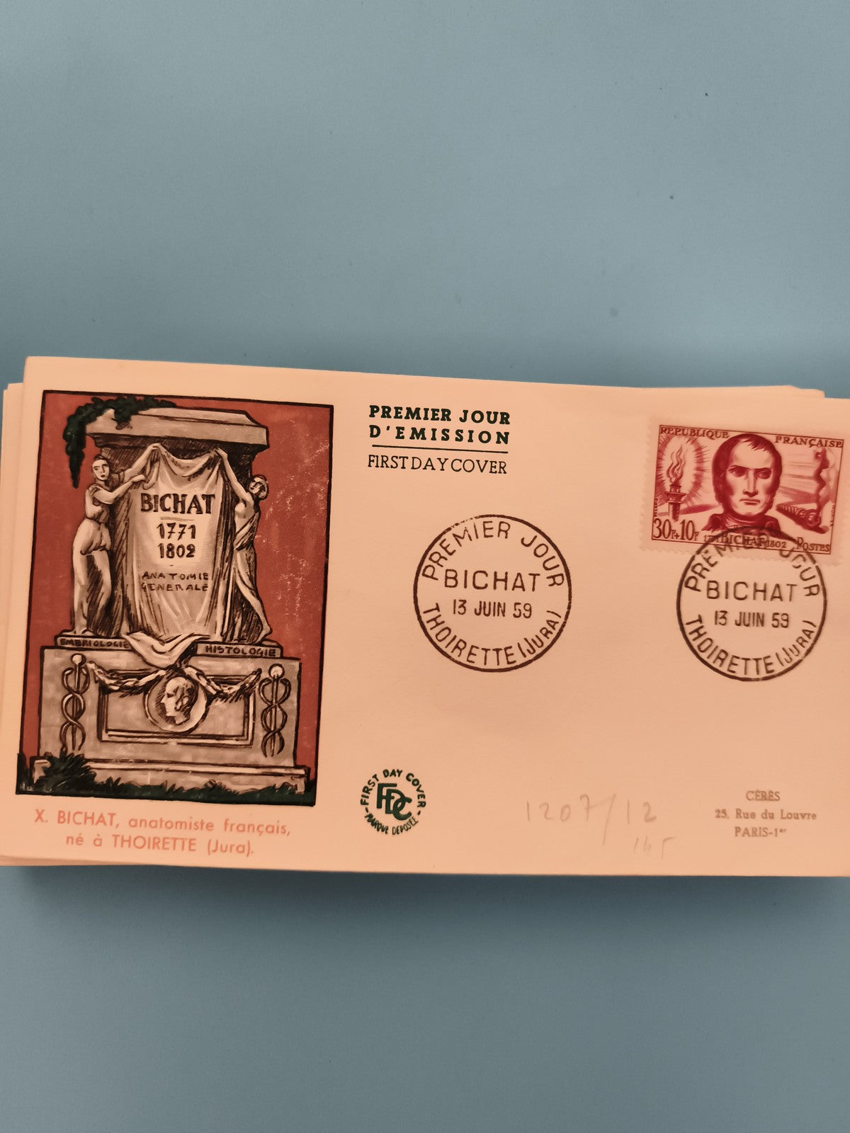 Lettre Premier Jour Bichat 1959 France, enveloppe philatélie illustrée, Thoirett