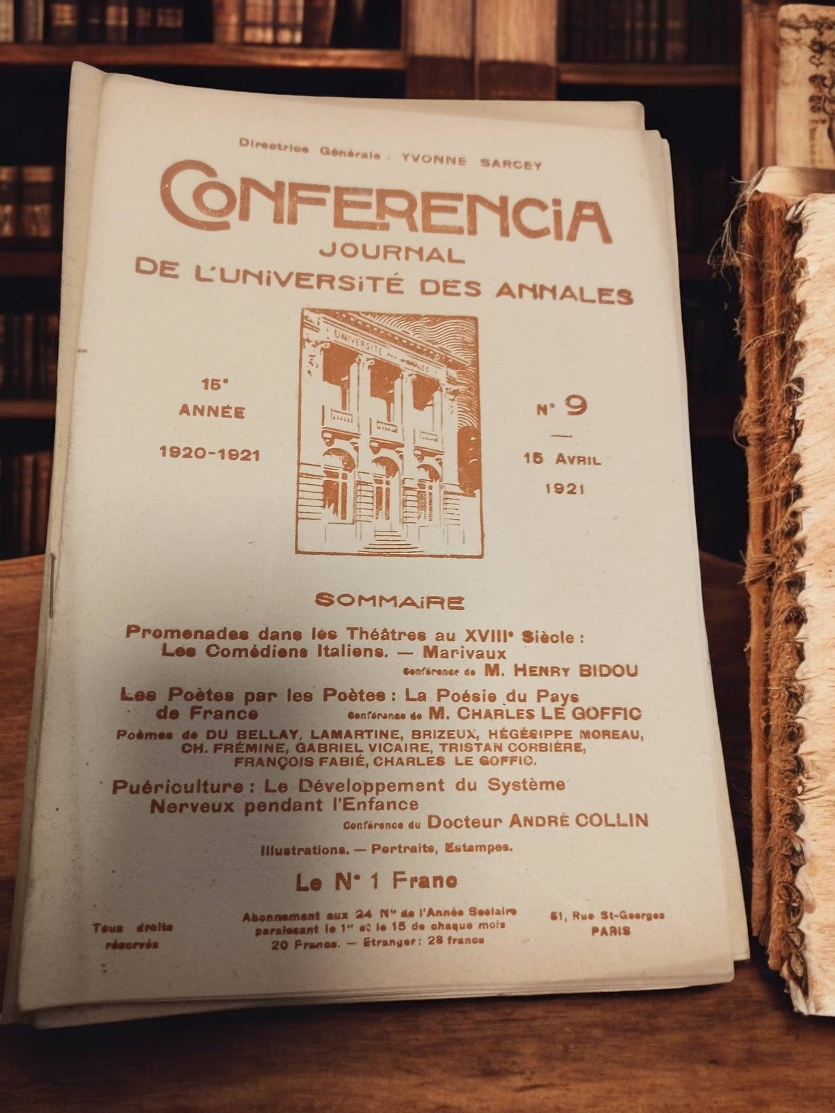 Journal universitaire Conférencia 1921 ancien revue vintage Université Annales