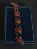 Bracelet vintage rétro orange, finition argentée, design géométrique années 70