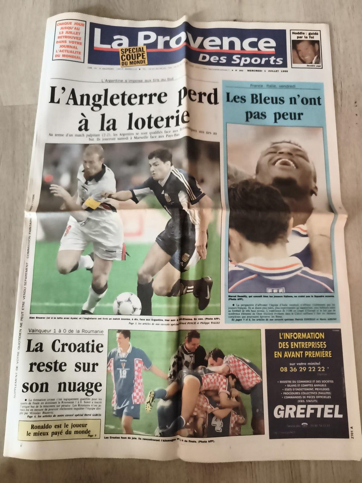 Journal ancien La Provence Des Sports 1998 Coupe du Monde football vintage