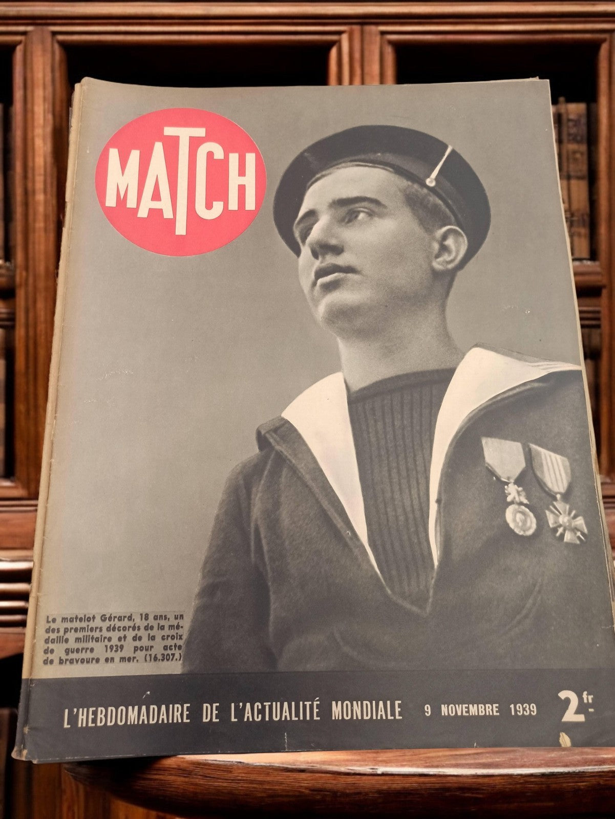 Magazine Match 1939 ancien, marin médaillé, presse vintage rétro WW2
