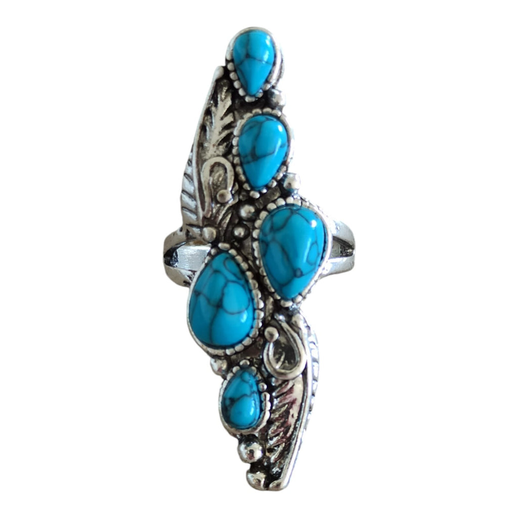 Bague femme turquoise style bohème taille 54 pierre bleue sertie