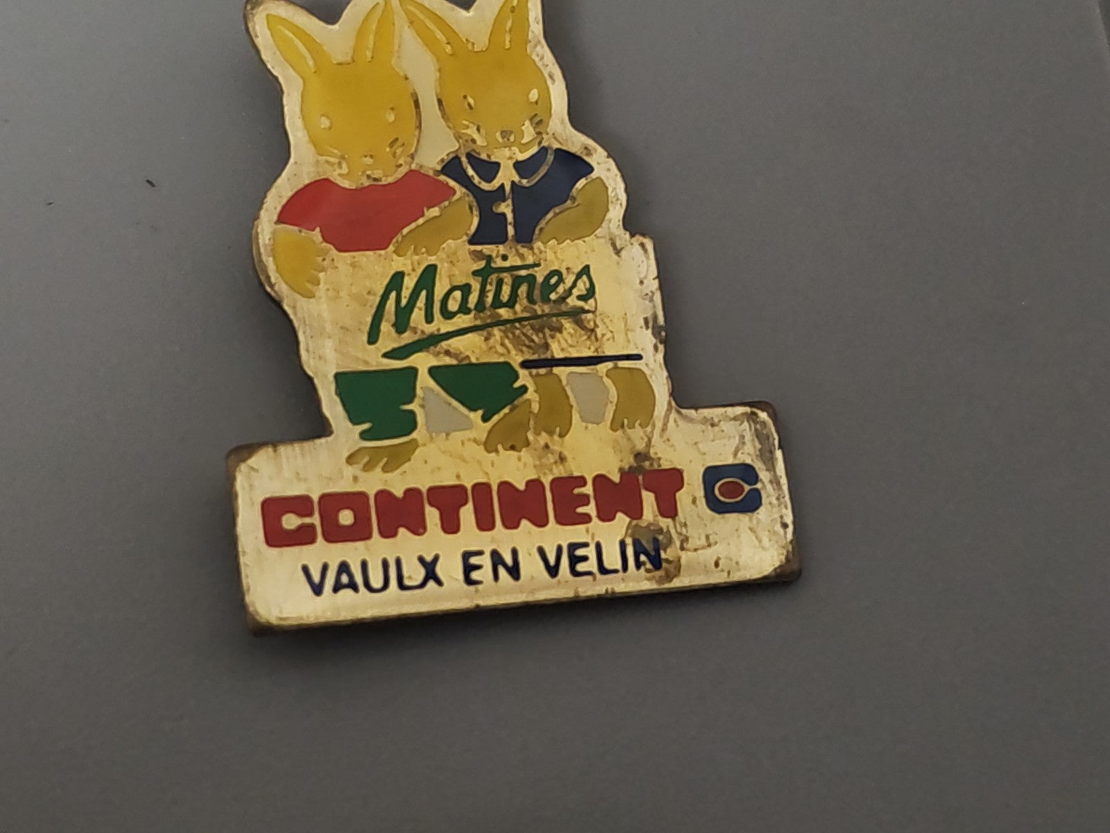 Pin's ancien vintage motif continent, badge rétro collection géographie rare