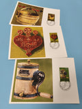 Lot cartes postales illustrées philatélie, objets traditionnels, oblitérées