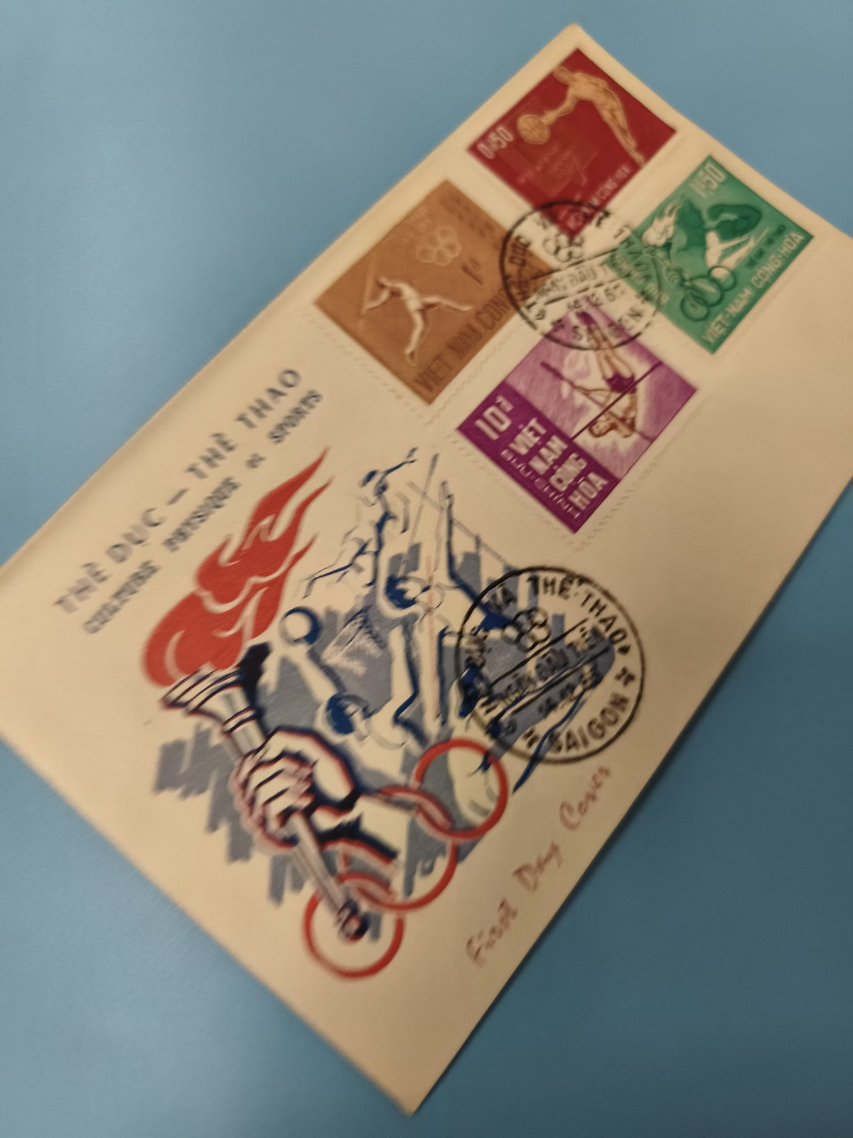Ancienne enveloppe FDC Vietnam timbres sports Olympiques illustrée collection