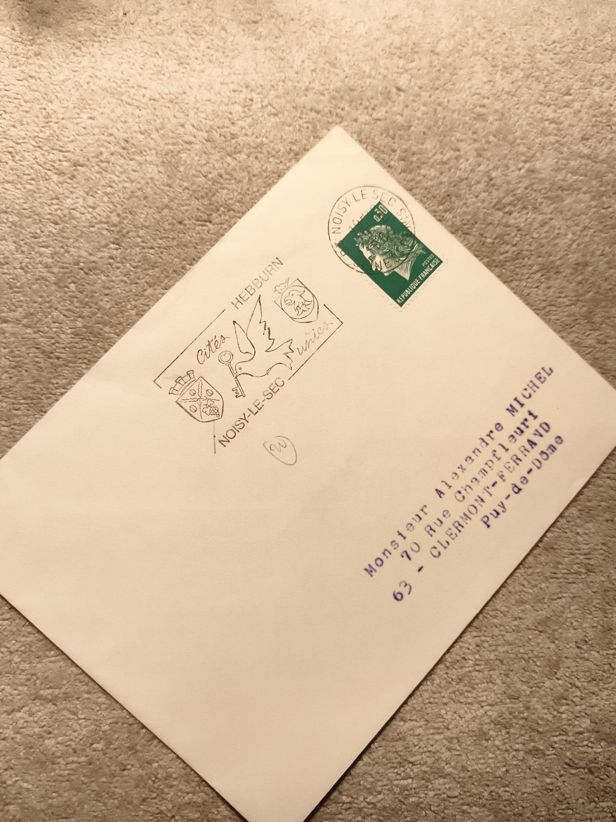 Lettre premier jour Noisy-le-Sec timbre Marianne 0,40 vert philatélie (Ref 11)