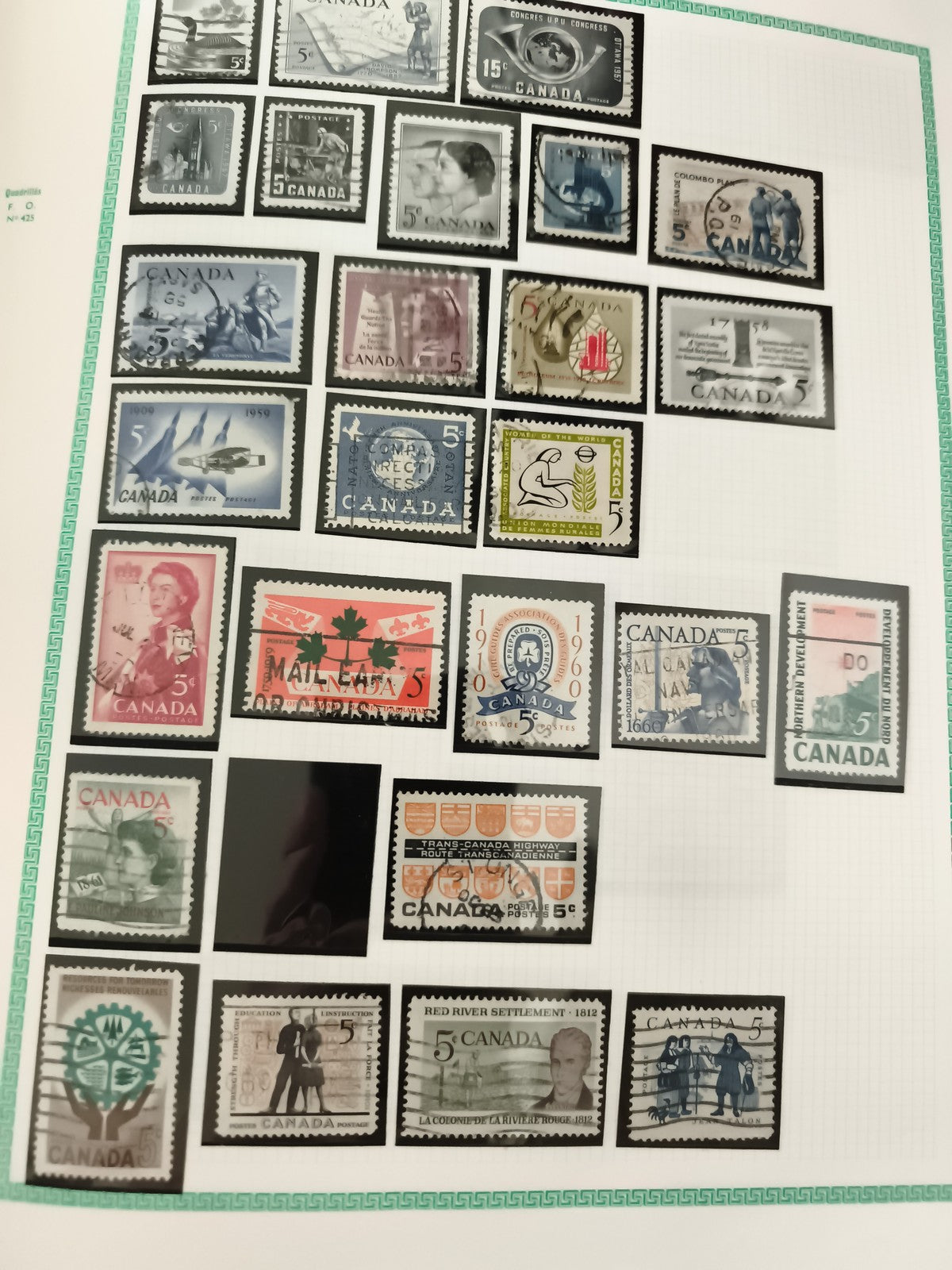 Timbres Canada oblitérés lot thématique 5c 15c philatélie album