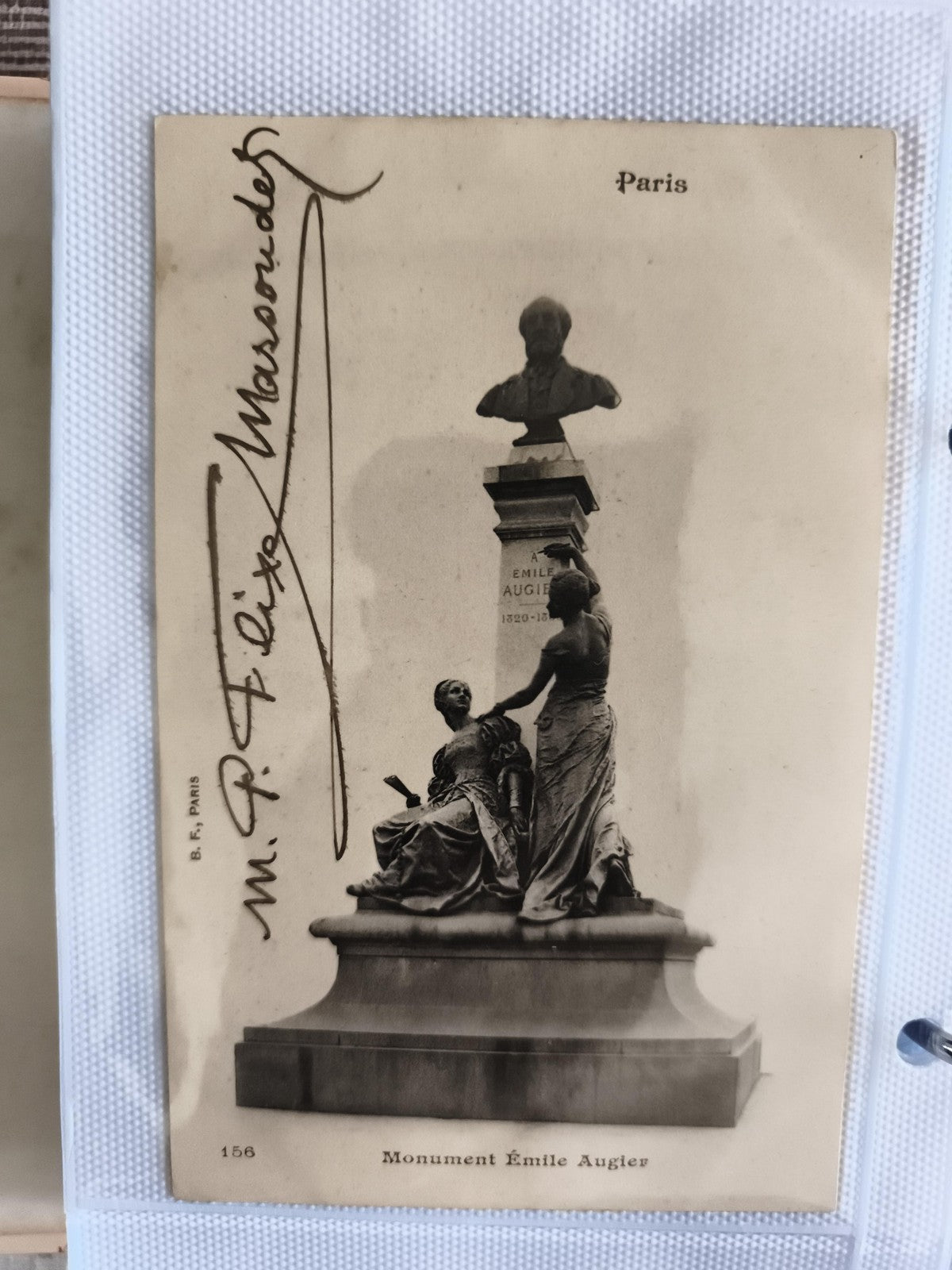 CPA Paris Monument Émile Augier statue ancienne phototypie signée