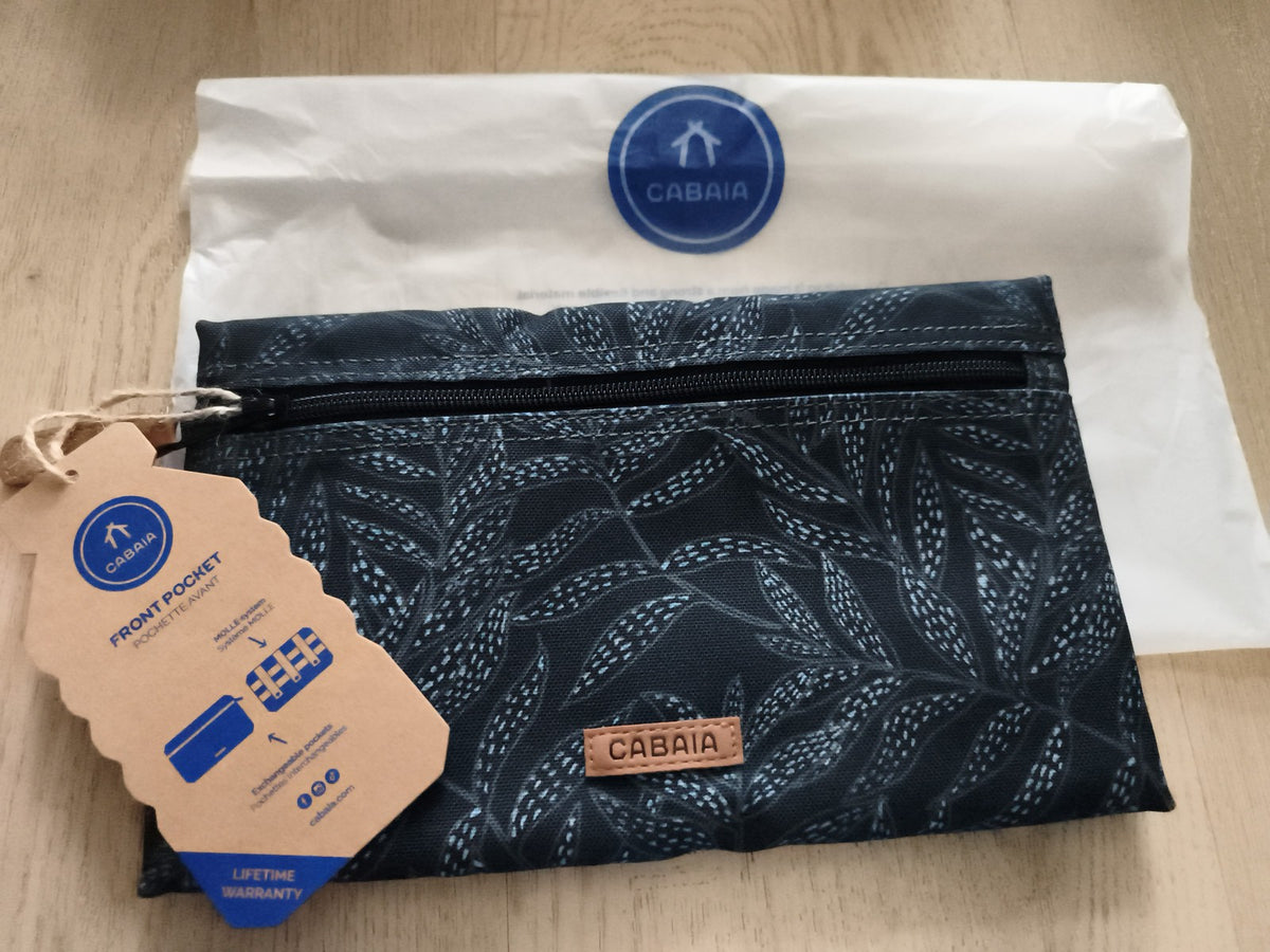 Pochette avant Cabaia motif feuillage noir 24 cm neuve zip accessoire