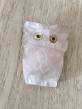 Petite figurine hibou en quartz rose sculpté décoration minérale cristal animal