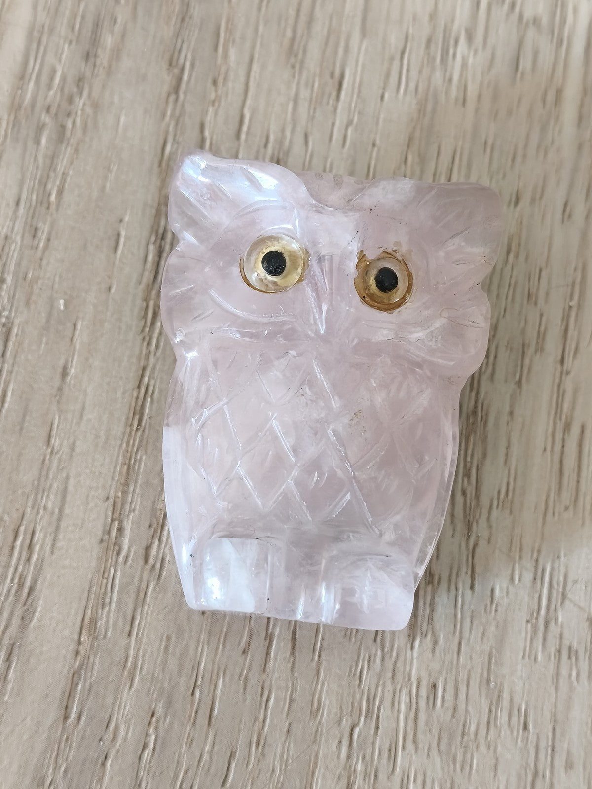 Petite figurine hibou en quartz rose sculpté décoration minérale cristal animal