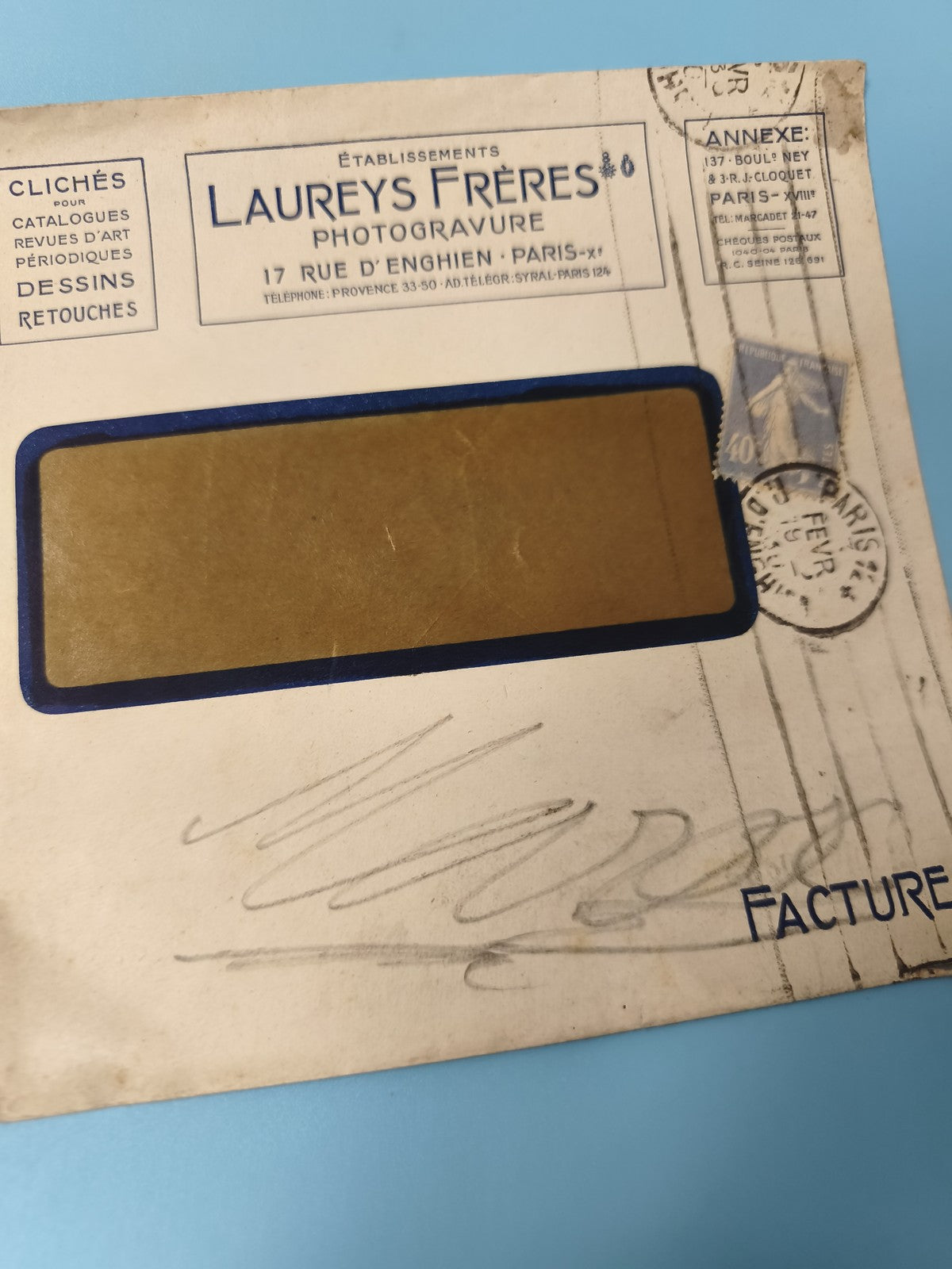 Ancienne enveloppe oblitérée Laureys Frères Paris début XXe philatélie vintage