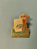 Vintage pin's Dietoman femme parasol vert jaune collection badge ancien rare