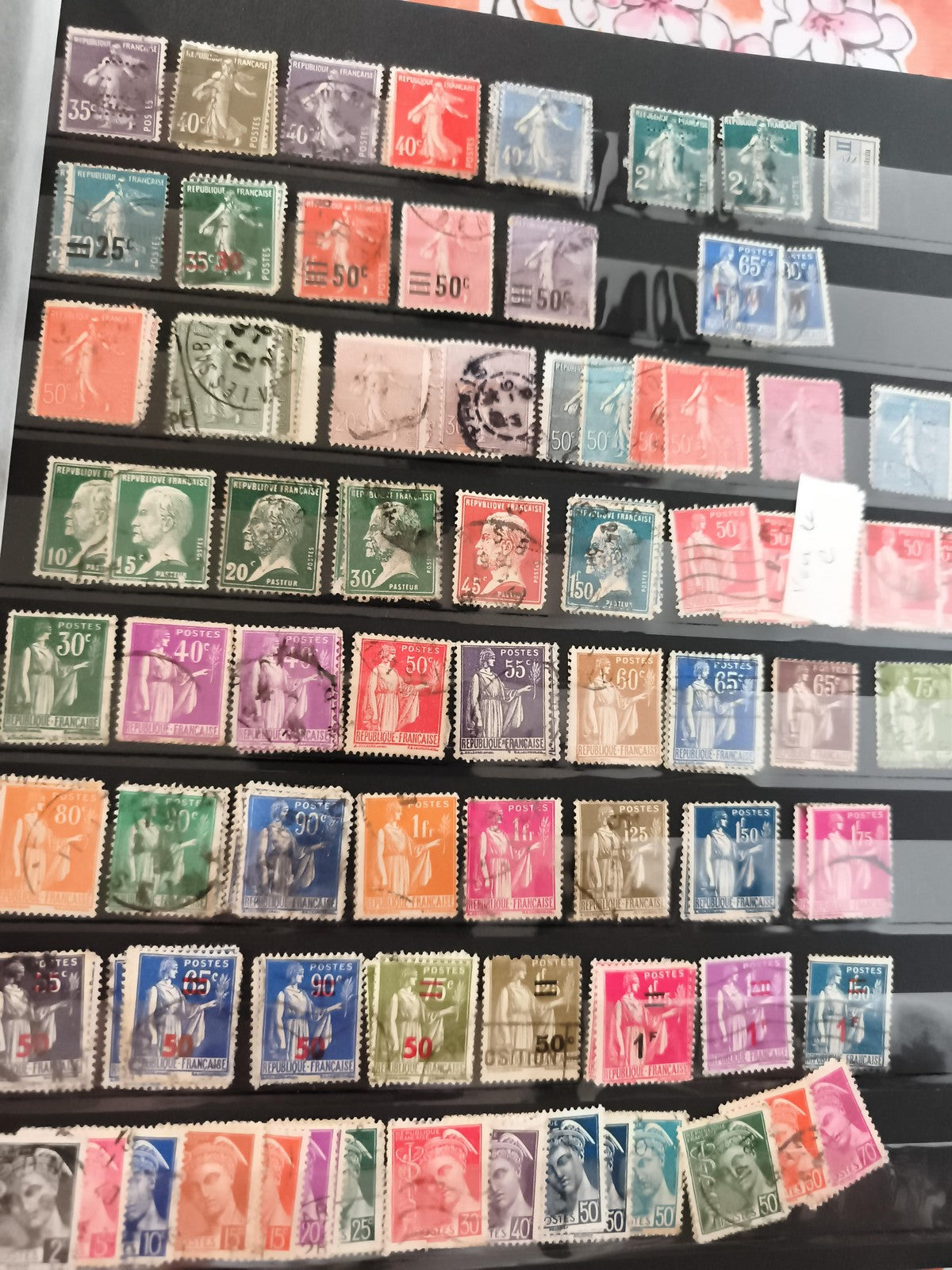 Lot anciens timbres France oblitérés Semeuse Pasteur Cérès philatélie vintage