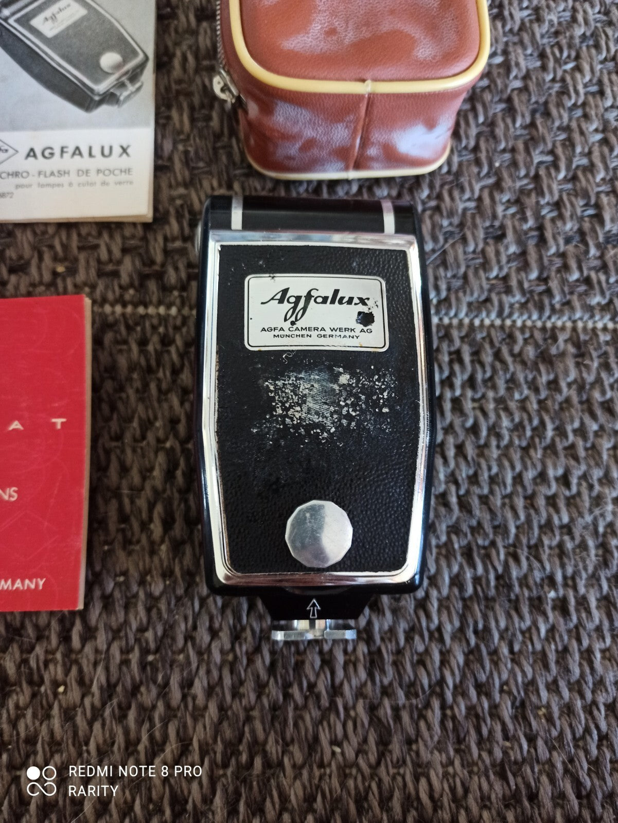 Flash photo Agfa Agfalux vintage avec étui marron et boîte d'origine