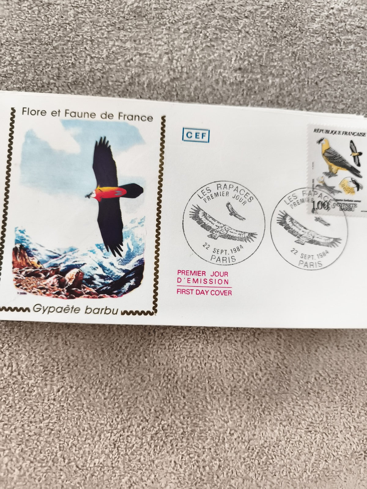 Enveloppe premier jour Gypaète barbu 1984 CEF Les Rapaces Flore Faune France