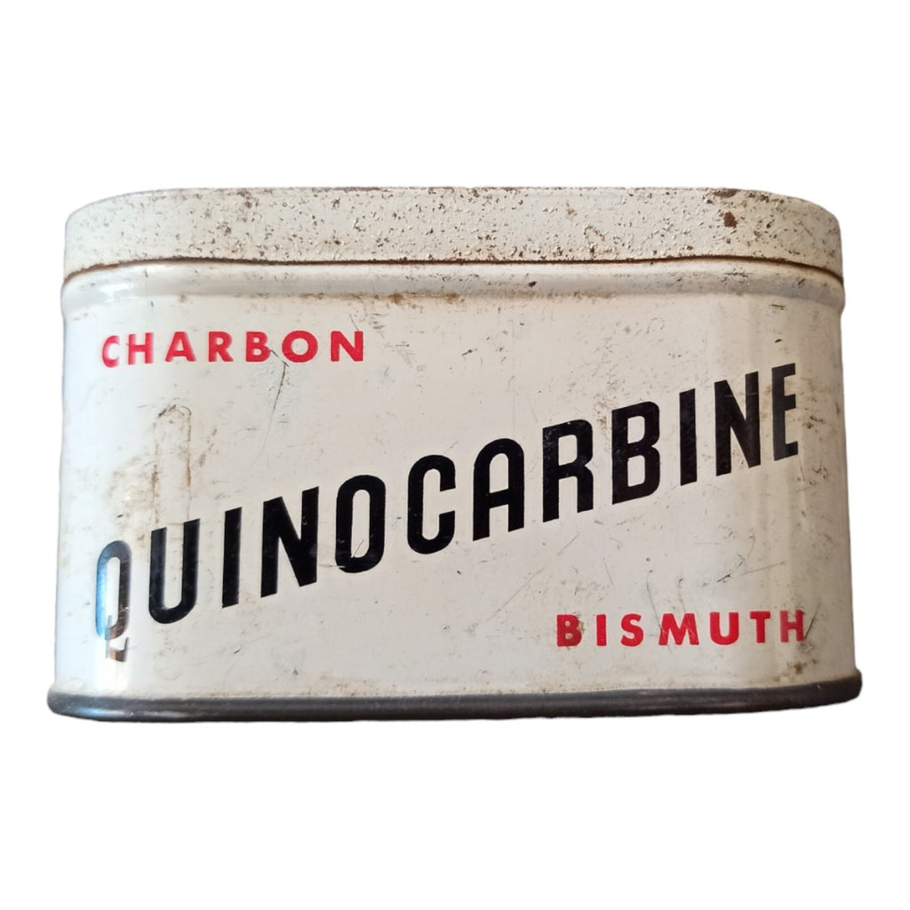 Boîte ancienne QUINOCARBINE charbon bismuth déco vintage pharmacie métal