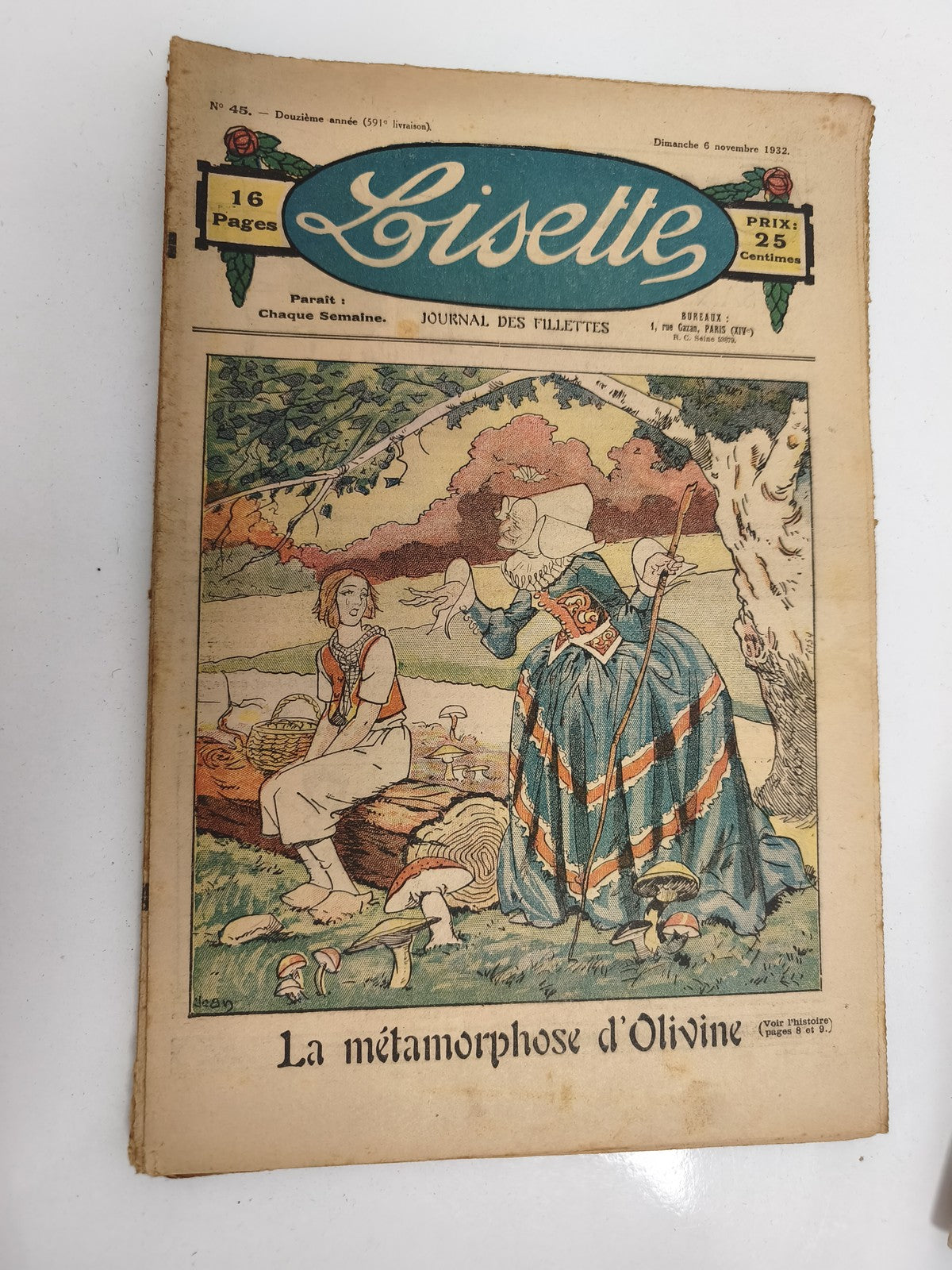 Journal ancien Lisette 1932, 16 pages, couverture illustrée, vintage fillettes