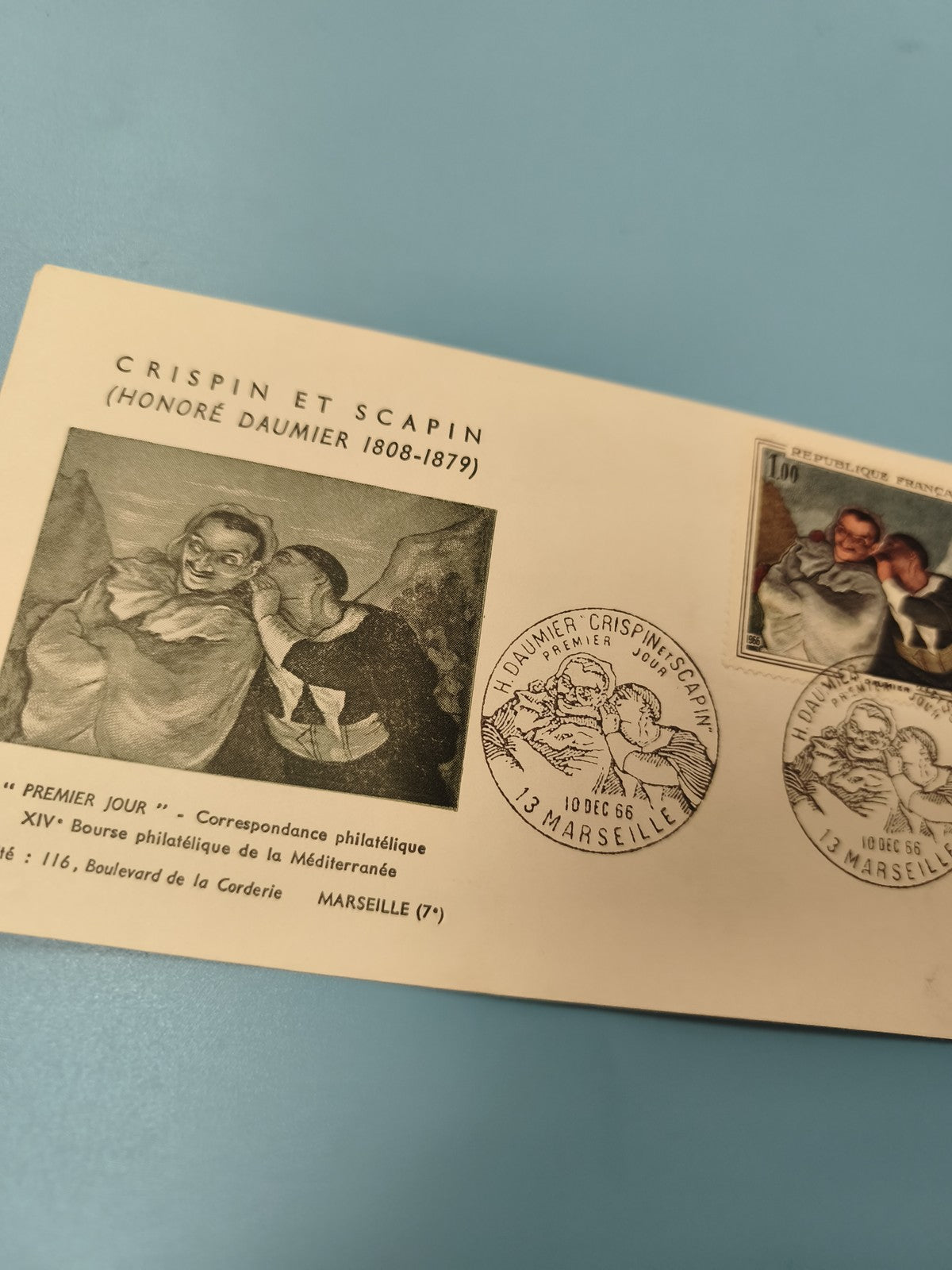 Enveloppe FDC premier jour Crispin et Scapin Honore Daumier Marseille 1966