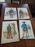 Lot 4 illustrations militaires anciennes signées – soldats uniforme vintage