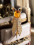 Broche cigale vintage Yves Rocher dorée ambre, bijou fantaisie rétro