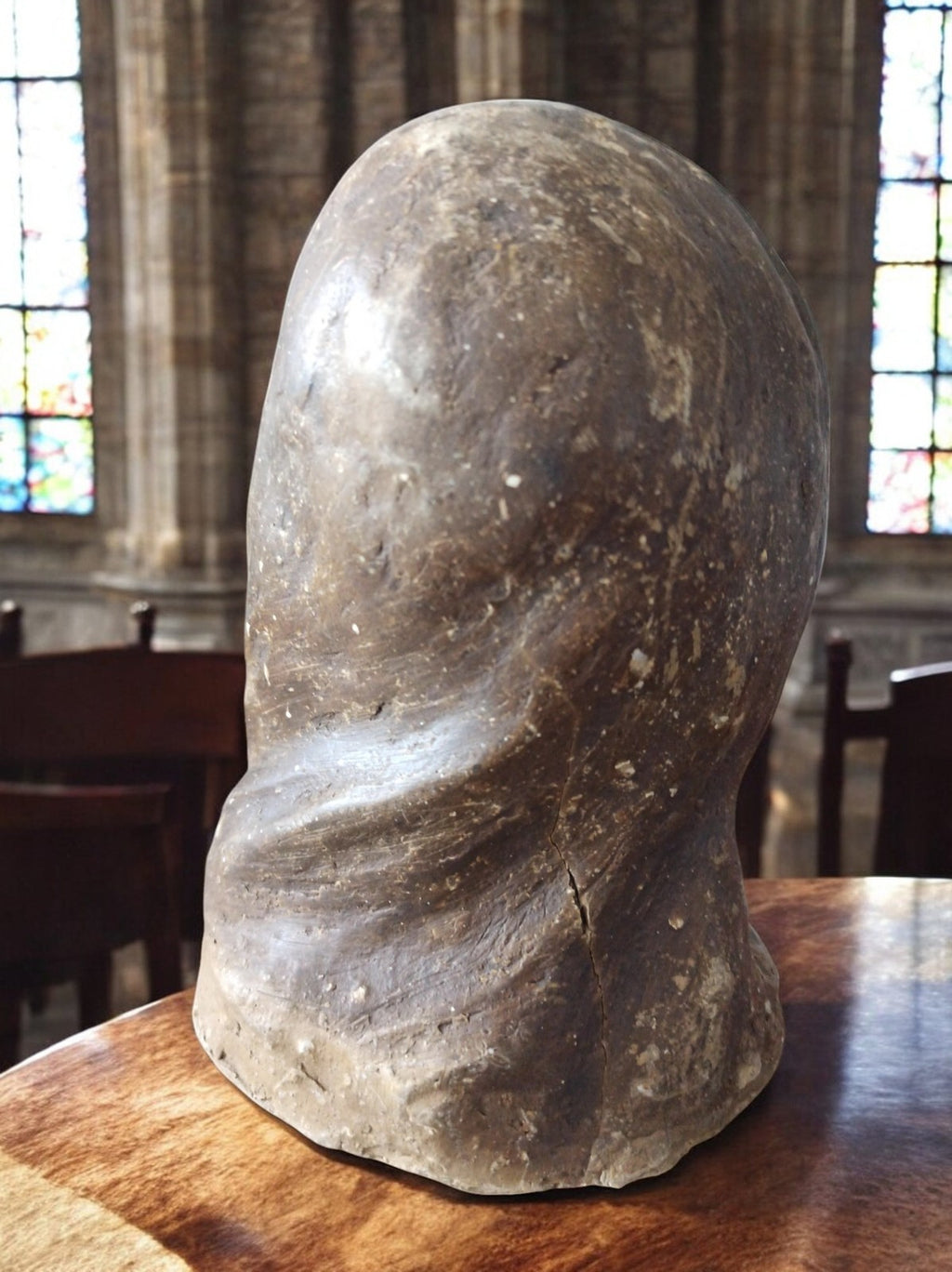 Buste femme pierre sculptée style gothique médiéval patine authentique