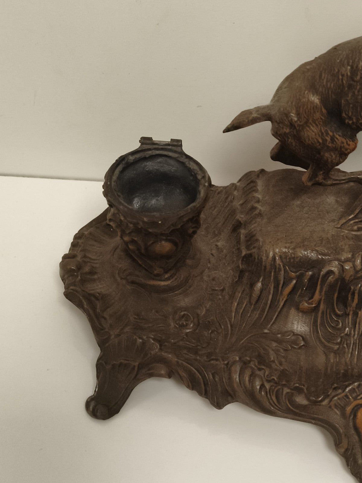 Encrier double zoomorphe Napoléon III décor chamois style 1890 bureau déco