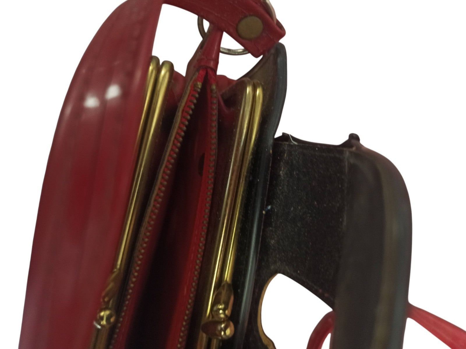 Sac à main vintage rouge femme ancien cuir, sac bandoulière rétro