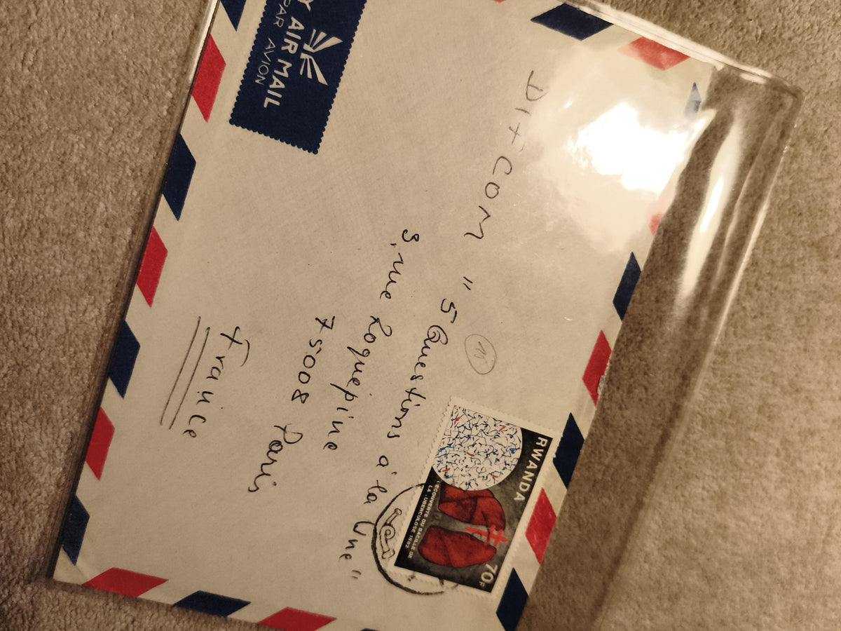 Lettre avion affranchie Rwanda enveloppe air mail timbre 70F Paris philatélie (R