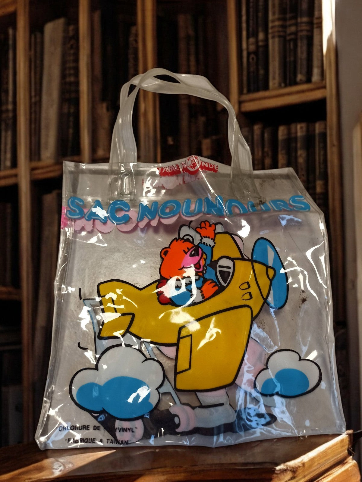 Sac jouet vintage enfant "Sac Nounours" avion PVC années 60 rétro