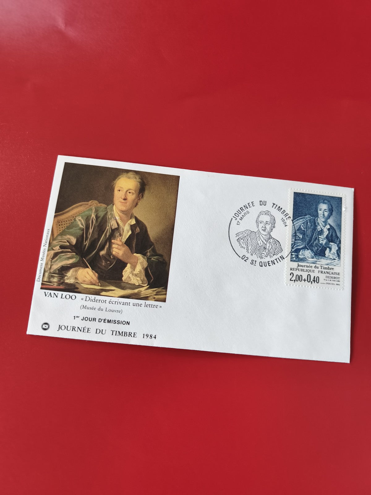 Enveloppe philatélie Journée du Timbre 1984 Diderot Van Loo cachet illustré
