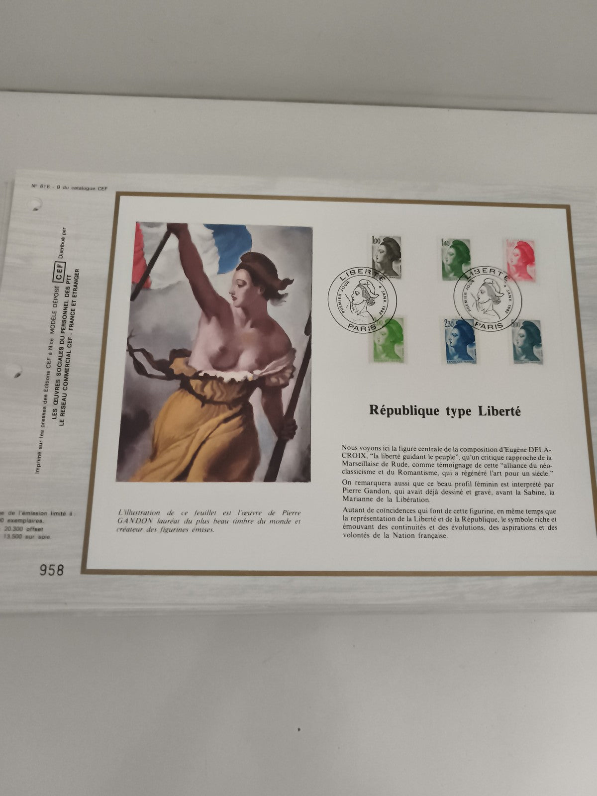 Feuillet philatélique CEF République Liberté Marianne Gandon timbres France