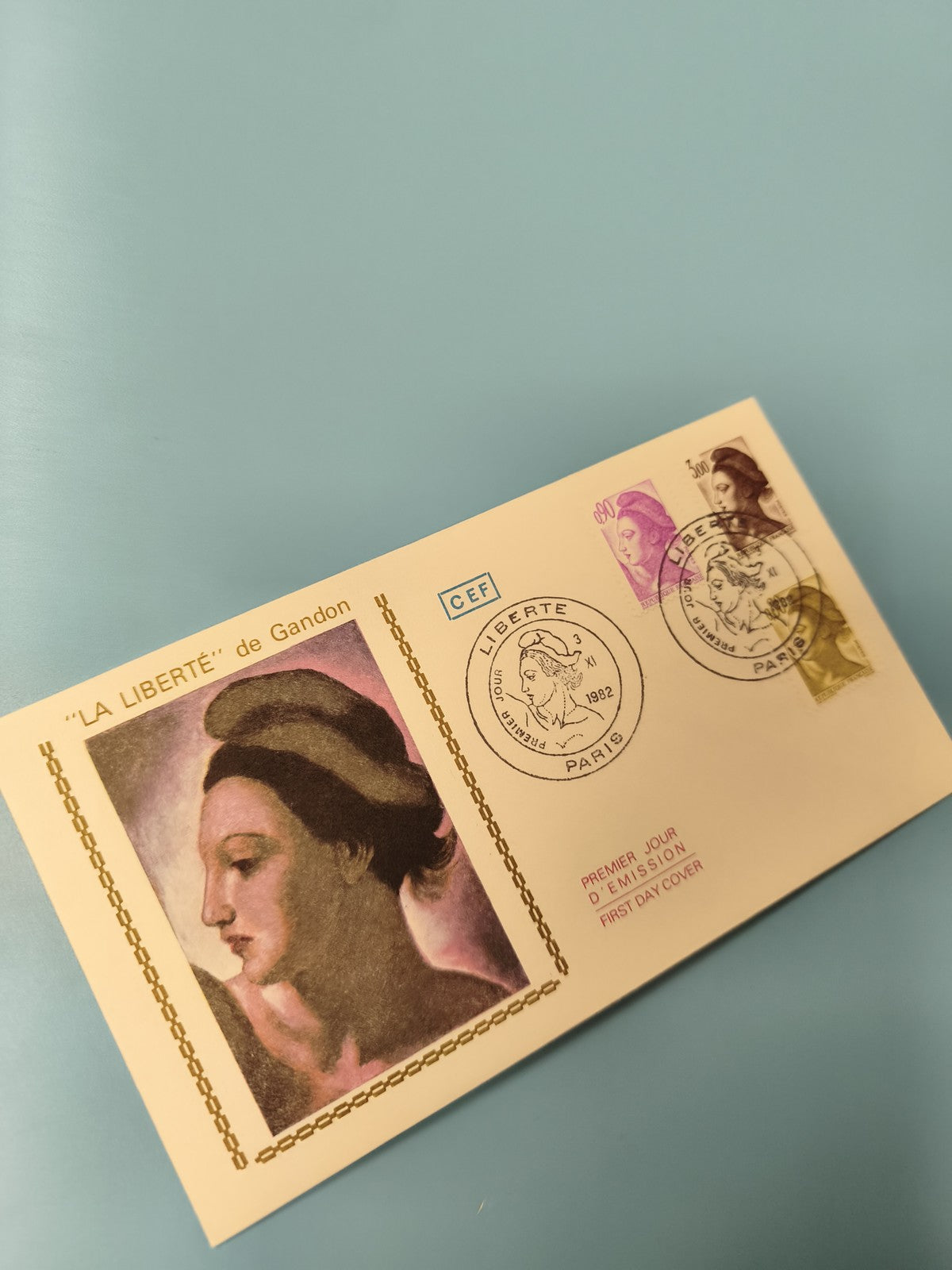 Enveloppe premier jour FDC La Liberté de Gandon timbrée, illustration couleur